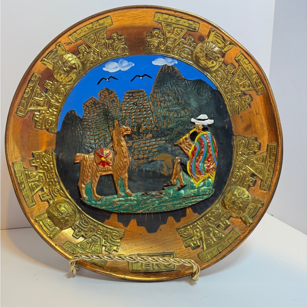 Colorful Ceramic Plate with Gold Detailing